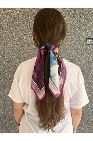 Şifon Saten Fular Desenli Fular Bandana Aksesuar