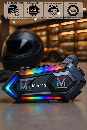 Mioji Mio 110 RGB 1000mAh IPX6 Motosiklet Kask Bluetooth Intercom Kulaklık