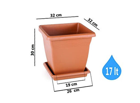 Omnipazar SO-VK03 Villa Kare Tabaklı Saksı Takımı 17 lt Kiremit 6 Adet