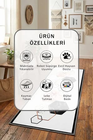 Küp Yıkanabilir Kaymaz Taban Dijital Baskılı Yolluk Halı