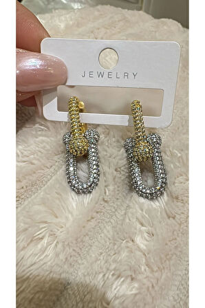 Çift Renk Tasarım Ataç Küpe