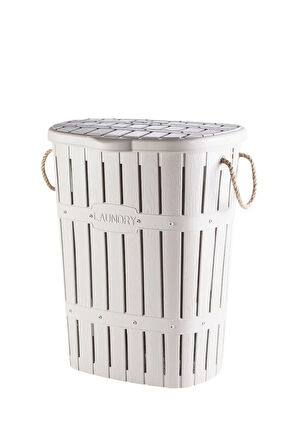  65 Lt Bambu Halatlı Kirli Çamaşır Sepeti Kapaklı Banyo Düzenleyici Plastik Kirli Sepeti