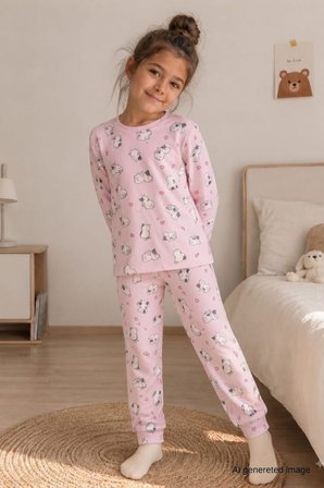 Kız Çocuk Yeni sezon Pamuklu  Desenli Pijama Takım TKM1021