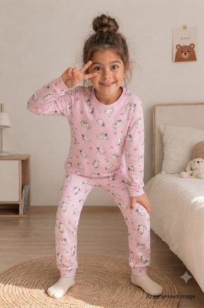 Kız Çocuk Yeni sezon Pamuklu  Desenli Pijama Takım TKM1021