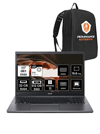 Acer Extensa 15 EX215-55 i7-1255U 32GB RAM 512GB SSD 15.6'' FHD W11P Dizüstü Bilgisayar & PER4 ÇANTA