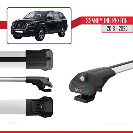 SsangYong Rexton 2018-2025 Arası ile Uyumlu ACE-1 Ara Atkı Tavan Barı Gri 2 Adet