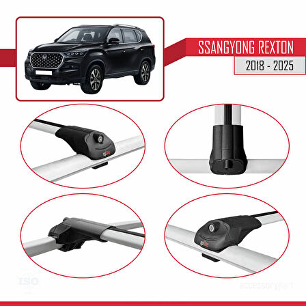 SsangYong Rexton 2018-2025 Arası ile Uyumlu ACE-1 Ara Atkı Tavan Barı Gri 2 Adet