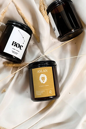 Aslan Burcu Amber Kokulu %100 Soya Mumu Amber Kavanoz Mum