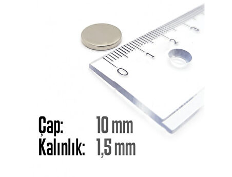 Neodyum Mıknatıs Silindir Çap 10mm , Kalınlık 1.5mm   ( 10 Adet)