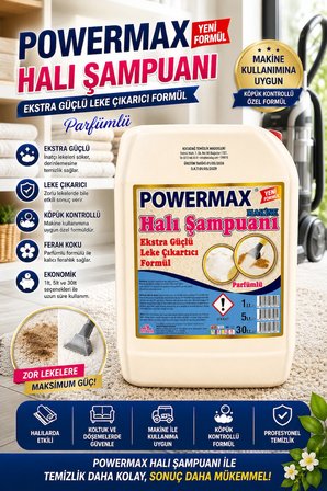 POWERMAX Makine Tipi Halı Şampuanı 5L – Profesyonel Halı Yıkama ve Temizlik Ürünü