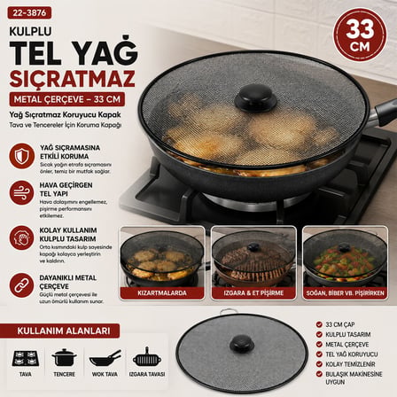 Yağ Sıçratma Koruyucu Tel Kulplu Metal Çerçeve