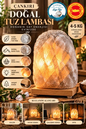 Çankırı 4-5 Kg Gri Doğal Kaya Tuzu Lambası Ahşap Kaideli Dekoratif Lamba