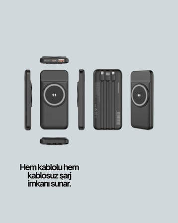 Çoklu Cihaz Uyumu İle Kablolu Ve Kablosuz Şarj - Pratik Powerbank