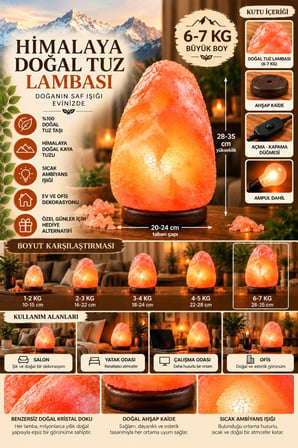 Himalaya 6-7 Kg Doğal Kaya Tuzu Lambası Ahşap Kaideli Dekoratif Ortam Lambası