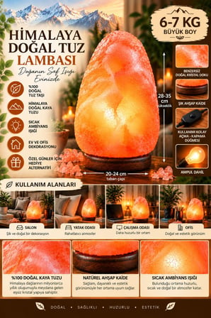 Himalaya 6-7 Kg Doğal Kaya Tuzu Lambası Ahşap Kaideli Dekoratif Ortam Lambası