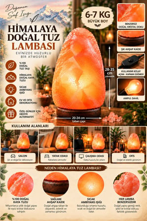 Himalaya 6-7 Kg Doğal Kaya Tuzu Lambası Ahşap Kaideli Dekoratif Ortam Lambası