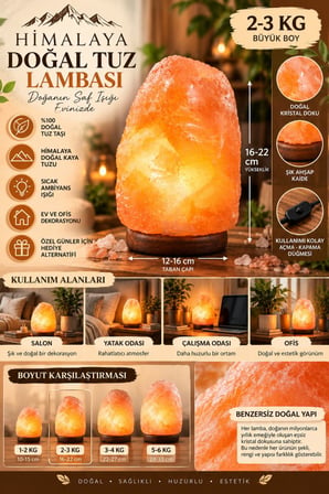 Himalaya 2-3 Kg Doğal Kaya Tuzu Lambası Ahşap Kaideli Dekoratif Ortam Lambası