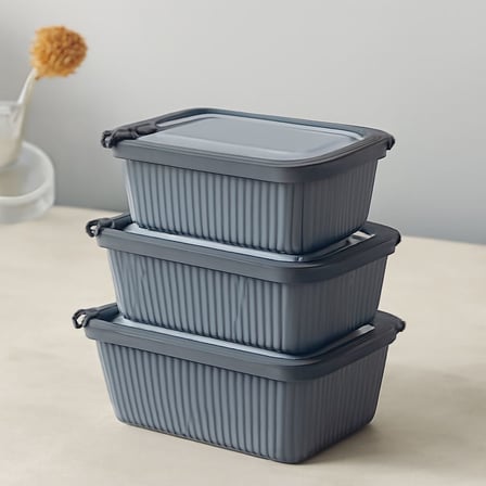 Plastik Saklama Kabı Seti - Mikrodalga Uyumlu Dikdörtgen (600/1100/1800 ml)