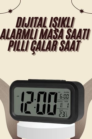 Dijital Masa Saati Termometreli Takvim Çalar Saat Led Ekran Pilli