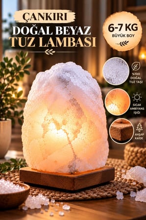 Çankırı 6-7 Kg Beyaz Doğal Kaya Tuzu Lambası Ahşap Kaideli Dekoratif Lamba