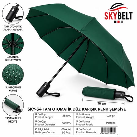 TAM OTOMATİK) ERKEK ŞEMSİYE ( SİYAH)
