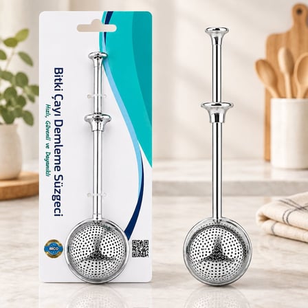 Saplı Paslanmaz Çelik Bitki Çay Demleme Süzgeç (Çap 5 cm)