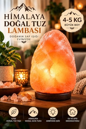 Himalaya 4-5 Kg Doğal Kaya Tuzu Lambası Ahşap Kaideli Dekoratif Ortam Lambası