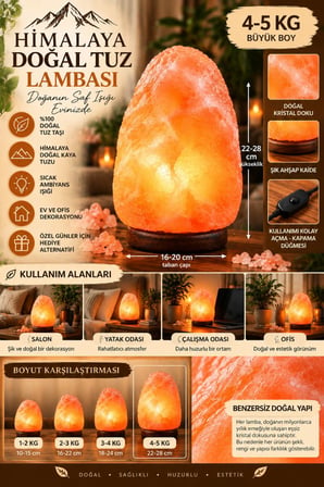 Himalaya 4-5 Kg Doğal Kaya Tuzu Lambası Ahşap Kaideli Dekoratif Ortam Lambası