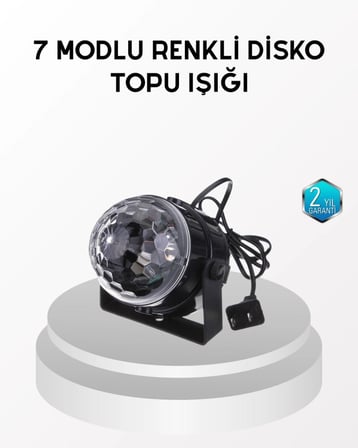 7 Renk Modlu Müzik Sensörlü Disko Topu - Led Işıklı Parti Aydınlatması