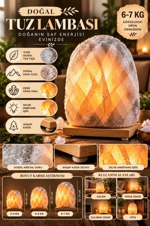 Çankırı 6-7 Kg Gri Doğal Kaya Tuzu Lambası Ahşap Kaideli Dekoratif Lamba