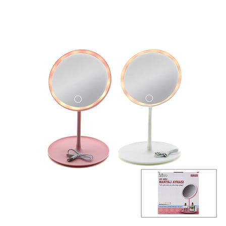 6,5 inç LED USB Şarjlı Yuvarlak Makyaj Aynası - 90° Ayarlı, Standlı
