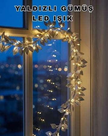 Pilli Gümüş Yaprak Led Işık Ev İçi Ve Yılbaşı Dekor Aydınlatması