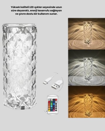 Kristal Rgb Led Masa Lambası - Renkli Kumandalı Işık, Dekoratif Ve Enerji Tasarruflu