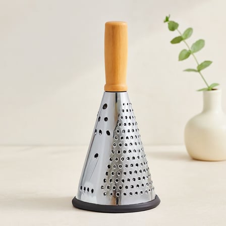 8" Ahşap & Bambu Saplı Çelik Rende (Silikon Taban, 3 Bölümlü)