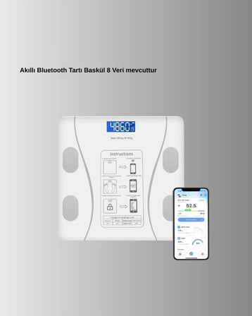 Akıllı Dijital Baskül - Bluetooth Bağlantılı, 8 Ölçüm Verili, Akıllı Vücut Analiz Tartısı