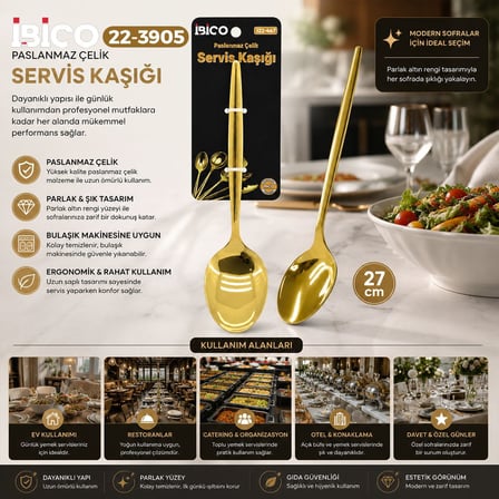 Metal Altın Servis Kaşığı 27 cm