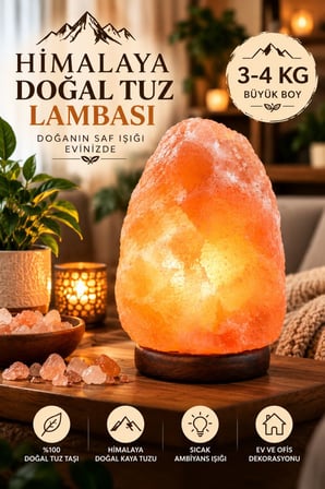 Himalaya 3-4 Kg Doğal Kaya Tuzu Lambası Ahşap Kaideli Dekoratif Ortam Lambası