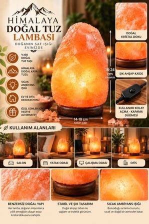 Himalaya 3-4 Kg Doğal Kaya Tuzu Lambası Ahşap Kaideli Dekoratif Ortam Lambası