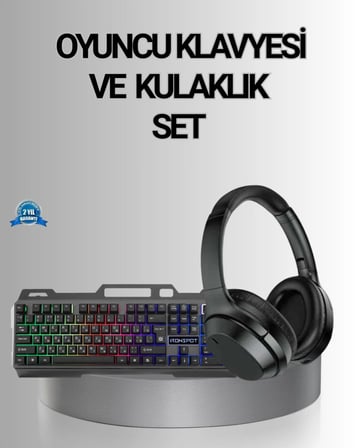 Işıklı  Klavye Mouse Ve Bluetooth Kulaklık Seti Türkçe Q Usb