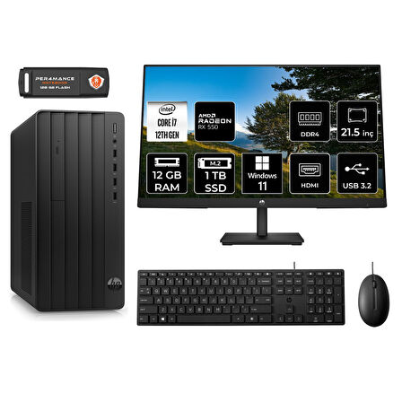 HP PRO TOWER 290 G9 MA3EAD208 i7 12700 12GB RAM 1TB SSD RX550 4GB 21.5" W11H MASAÜSTÜ PC