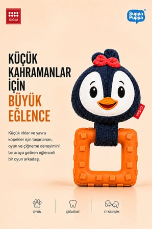 Suppa Puppa Serisi Sesli Penguen Peluş Köpek Oyuncağı | TPR Diş Kaşıyıcı Halka | Küçük Irk ve Yavru Köpekler İçin | XS