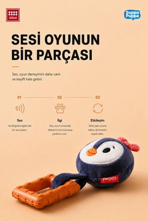 Suppa Puppa Serisi Sesli Penguen Peluş Köpek Oyuncağı | TPR Diş Kaşıyıcı Halka | Küçük Irk ve Yavru Köpekler İçin | XS