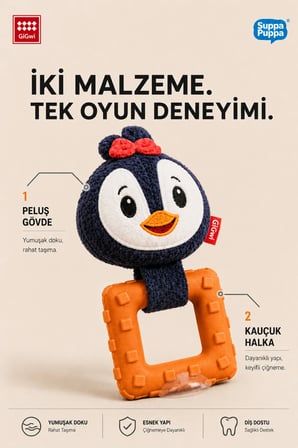 Suppa Puppa Serisi Sesli Penguen Peluş Köpek Oyuncağı | TPR Diş Kaşıyıcı Halka | Küçük Irk ve Yavru Köpekler İçin | XS