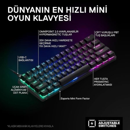SteelSeries Apex Pro Mini İngilizce Kablolu Mekanik Oyuncu Klavyesi Outlet