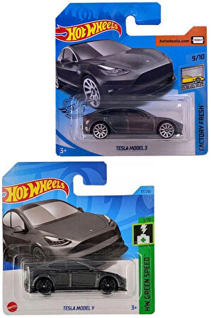 2 Araç Hot Wheels Tesla Set - Model Y & Tesla Model 3 (1/64)