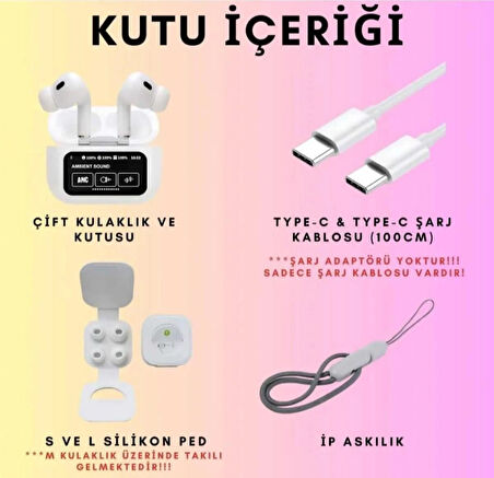 Karler Bass A9 Pro Aktif Gürültü Engelleyici Özellikli Dijital Ekranlı Kablosuz Kulaklık Bluetooth Kulaklık - Beyaz