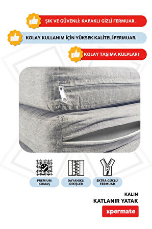 XPERMATE Katlanır Sünger Yatak, Yer Yatağı, Katlanır Yer Minderi, Misafir Yatağı 80x180x8 Gri 