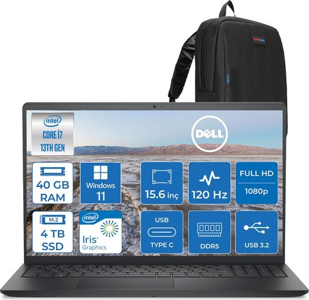 Dell Pro 15 Essential Intel Core I7 1355U 5 Ghz 40GB Ddr5 4tb SSD Windows 11 Pro 15.6" FHD(1920X1080) 120HZ Wva IPS Taşınabilir Bilgisayar PV152501355UP20 + Zetta Çanta