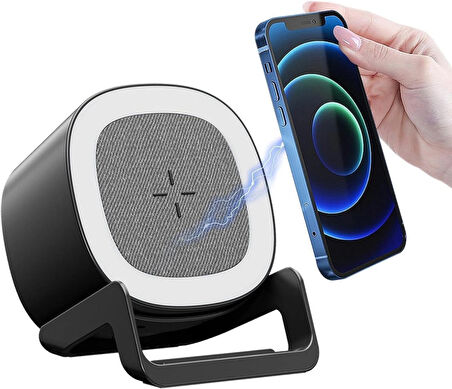 15W Kablosuz Şarj/Bluetooth Hoparlör/3 Renk Led Işık/Telefon Standı/Dokunmatik Butonlu 4 Özellik Bir Arada