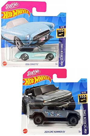 Hot Wheels 2 Araç Set Barbie The Movie 1956 Corvette & 2024 Gmc Hummer Ev (1/64)